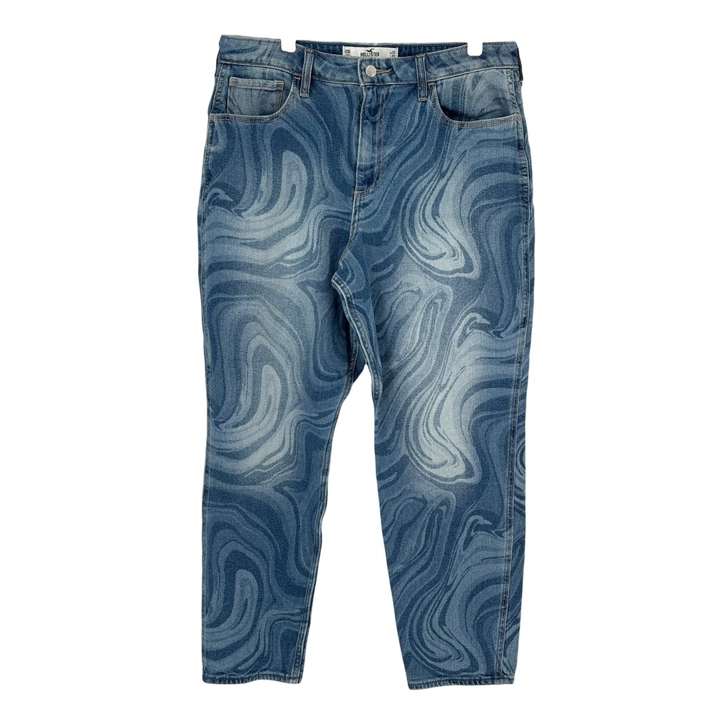 Hollister Curvy High-Rise Mom Jean Blue Marble Swirl Vintage Stretch 13R W31 L27